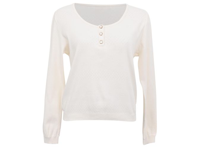 Céline Celine Langarm-Top aus cremefarbenem Baumwollstoff