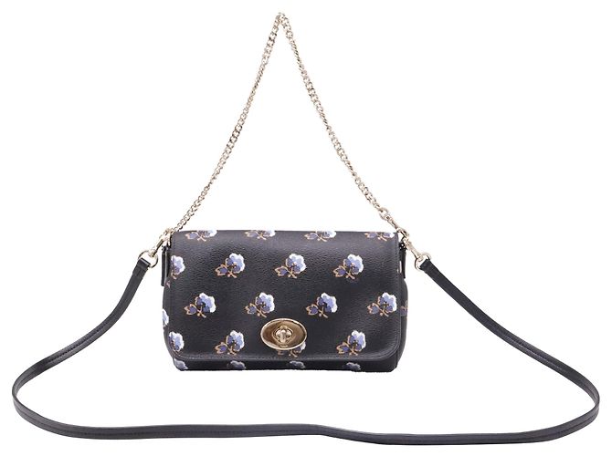 Coach Mini Ruby Schultertasche mit Blumenprint aus schwarzem Leder