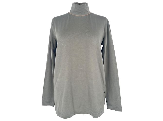 Top de manga comprida com gola alta Brunello Cucinelli em algodão olive