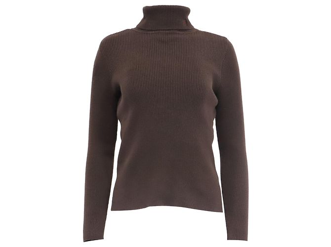 Ralph Lauren Rippstrick-Rollkragenpullover aus brauner Baumwolle