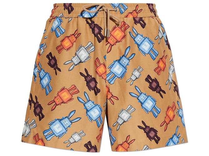 Pantaloncini stampati MCM in cotone e seta marroni