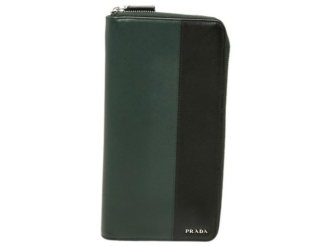 Prada Saffiano Dark Green Leather Long Wallet