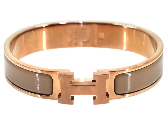 Hermès Bracciale Hermes Clic H PM in Marron Glacé e Oro Rosa