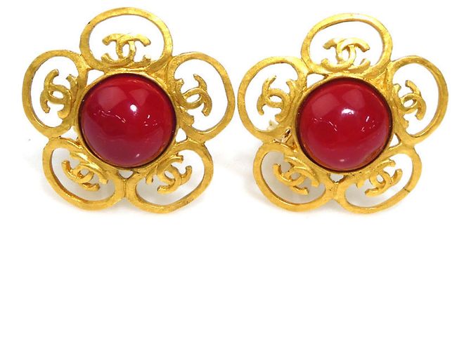 Orecchini a clip Chanel Oro e Rosso