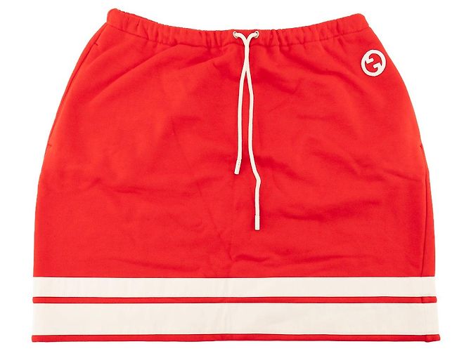 GUCCI - Gonna Interlocking Gucci in cotone rosso e bianco (L)