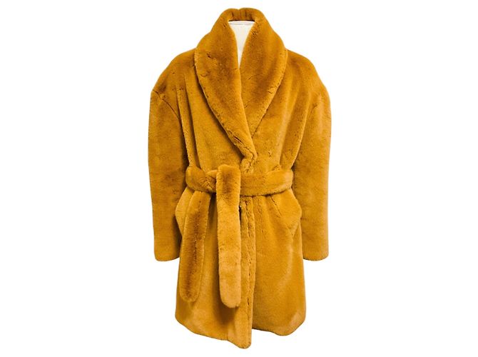 Rag & Bone Kunstpelzmantel in Camel mit Gürtel