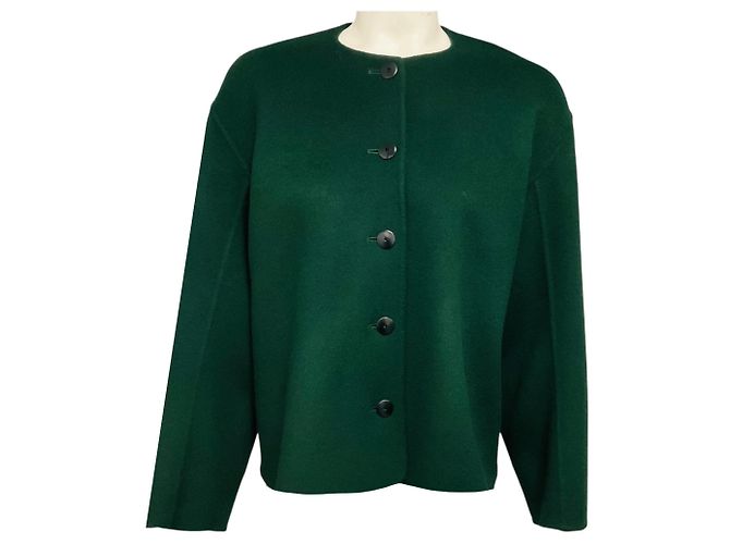 Autre Marque Arts & Science Green Collarless Button Front Wool Jacket