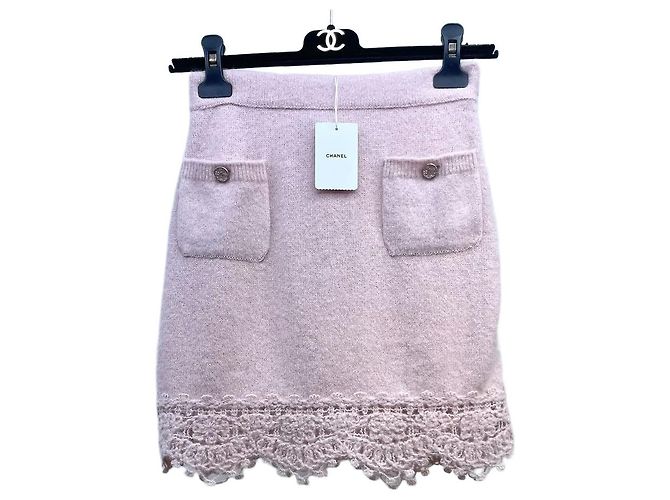 Falda Chanel de algodón rosa crochet