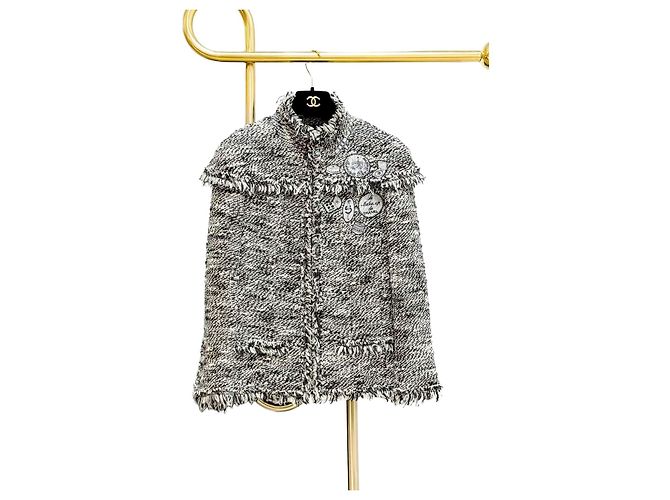 Chanel Tweed Jacket Gray Mix Size 40