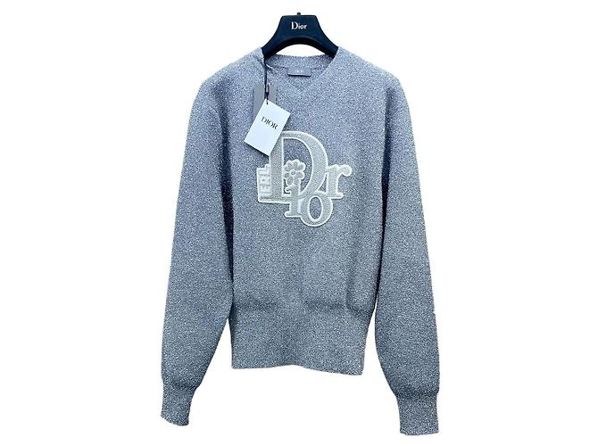 Dior Strickjacke Grau mit Silberglitzer