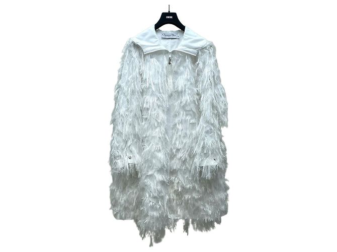 Dior White Polyamide Windbreaker Jacket with Fringe