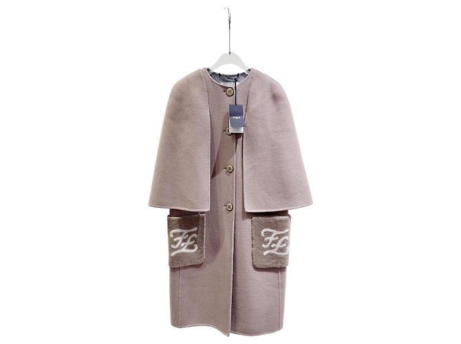 Fendi Wool Cape Coat Beige