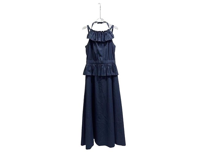 Vestido largo Chanel azul marino de algodón