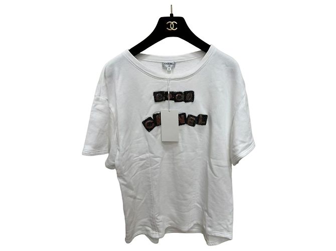 Top Sweatshirt Chanel Blanco de Algodón con Bordado Coco