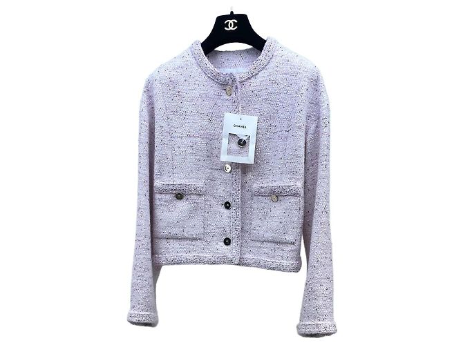 Chanel Tweed Jacke mit Glitzergewebe Größe 34