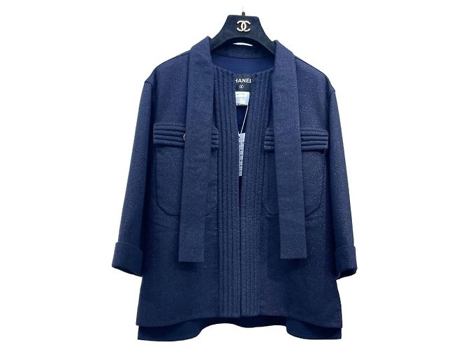 Chanel Navy Tweed Jacket Size 38