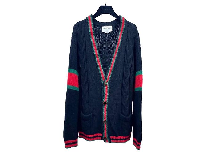 Cardigã Gucci de lã com tranças e faixa Web
