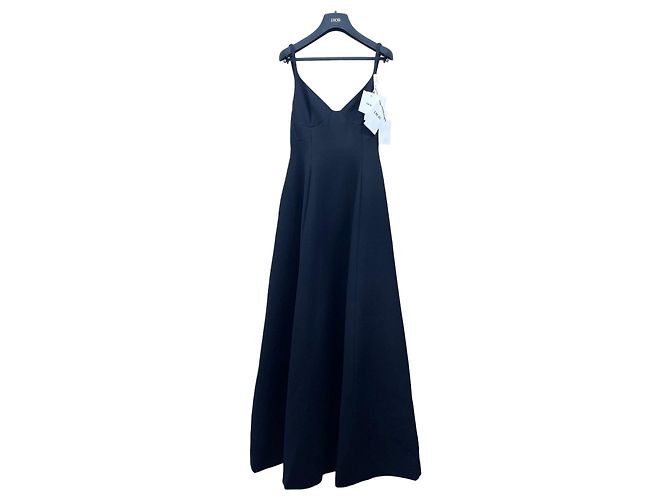 Dior Abendkleid aus schwarzer Wolle mit Trägern