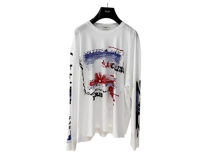 Top Céline Blanco Estampado de Algodón Oversize
