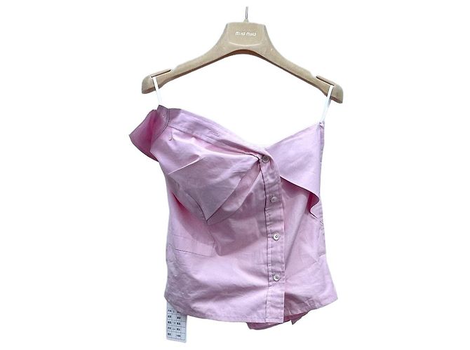 Top Bandeau Asimétrico Miu Miu Rosa de Algodón