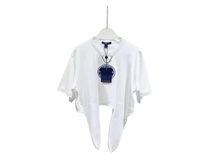 Top Louis Vuitton Branco de Algodão com Nó Frontal