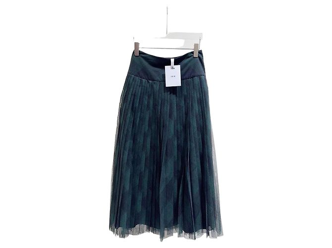 Falda Dior Verde de Tul Plisada Talla 36