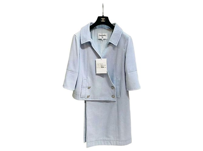 Chanel Blue Tweed Jacket Asymmetrical Cut
