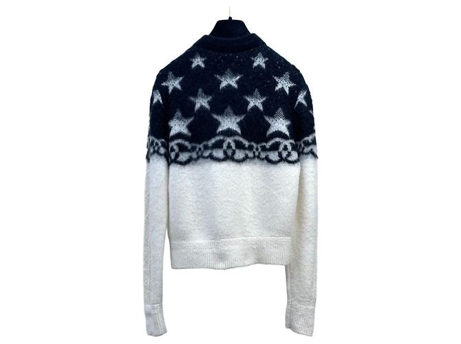 Chanel Coco Neige Kaschmir Strickware Schwarz Weiß Sterne
