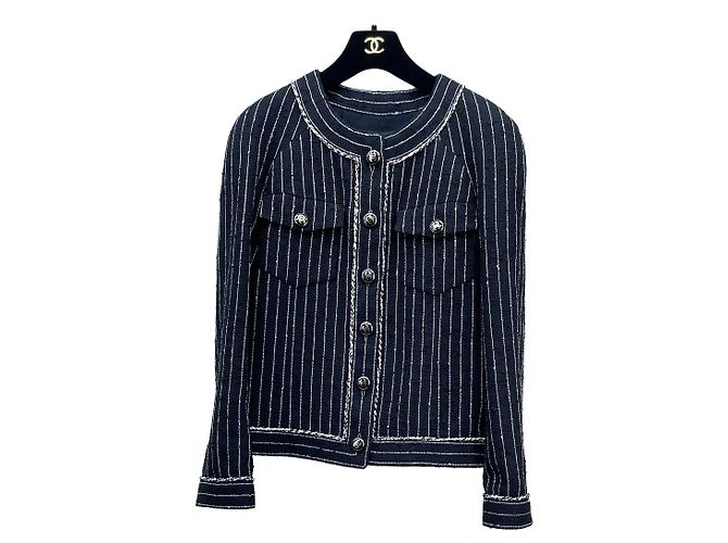 Chanel Tweed Jacket with Vertical Stripes Size 36