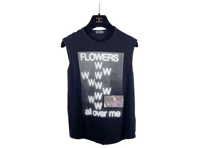Camiseta Raf Simons Negra de Algodón con Estampado de Letras