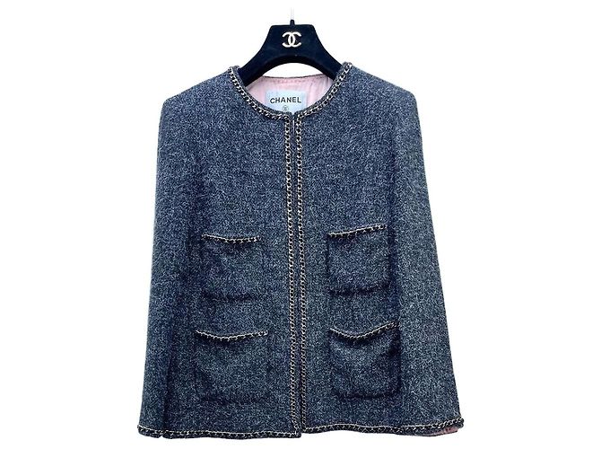 Chanel Gray Tweed Jacket with Chain