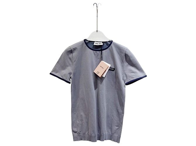 Top Miu Miu Cinza de Viscose com Mangas Curtas