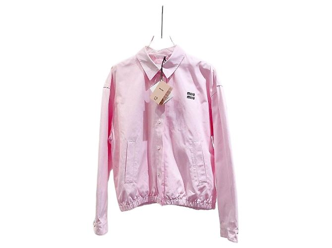 Miu Miu Rosa Baumwolljacke mit gesticktem Logo