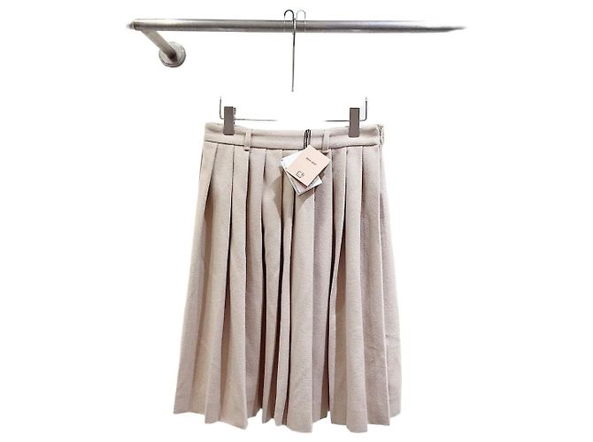 Falda plisada Miu Miu de lana beige