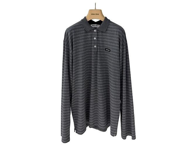 Polo Miu Miu de algodón a rayas gris