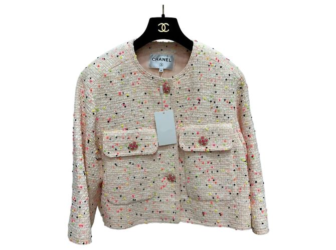 Chanel Tweed Jacke Orange Rosa Oversized Größe 36