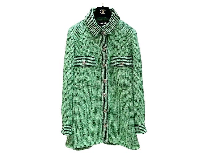 Chanel Jacke aus grünem Tweed mit Karomuster Oversized FR 36
