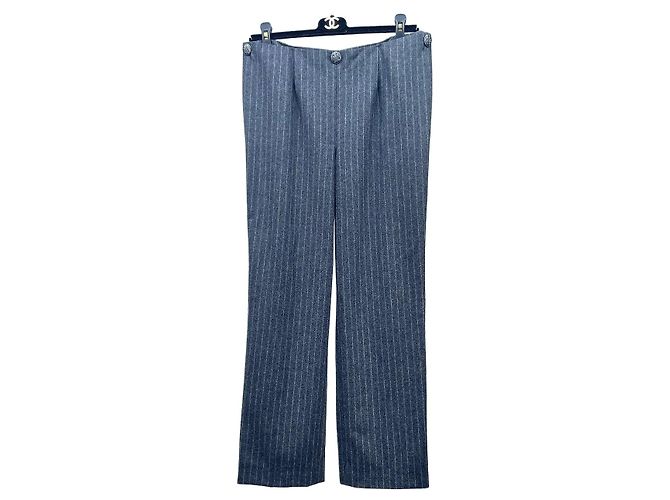 Chanel Wool Pants with Vertical Stripes