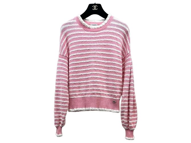 Chanel Kaschmirpullover rosa weiß gestreift