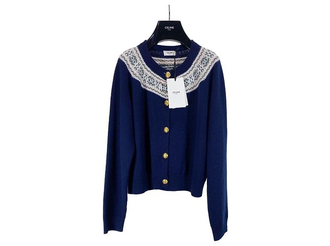Céline Strickjacke aus Navy Cashmere Fair Isle Jacquard