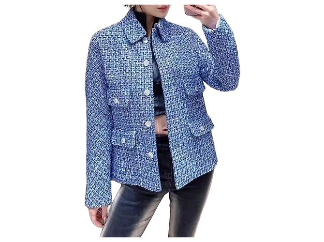 Chanel Blue Tweed Jacket Size 34