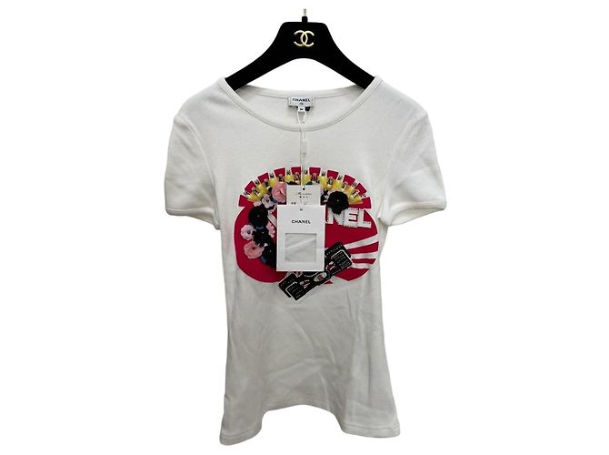 Top Chanel Branco de Algodão com Motivo de Carro