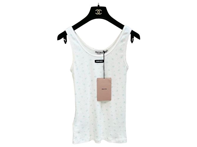 Top Miu Miu Floral de Algodón Blanco con Tirantes
