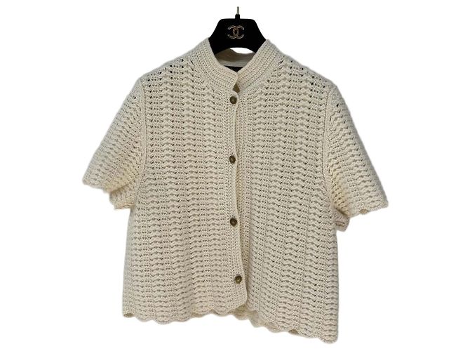 Loro Piana Cashmere Häkelstricktop Ecru M