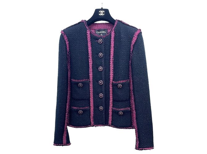 Chanel Wool Jacket Black and Pink
