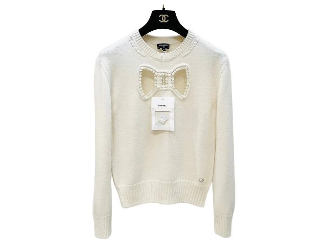 Chanel Strickpullover aus Kaschmir Ecru Gr. 36