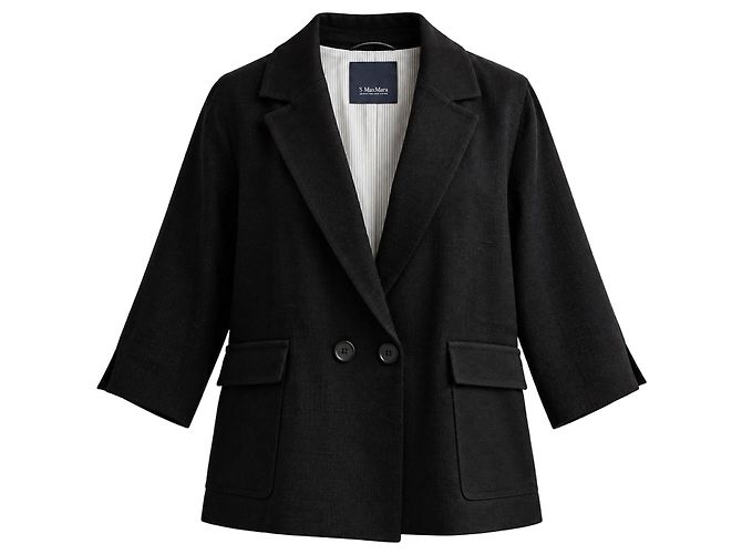 Autre Marque S Max Mara Black Linen Blend Double-Breasted Blazer