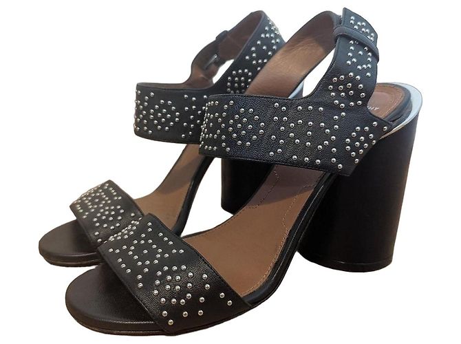 Sandali Givenchy neri in pelle con tacco a blocco e borchie