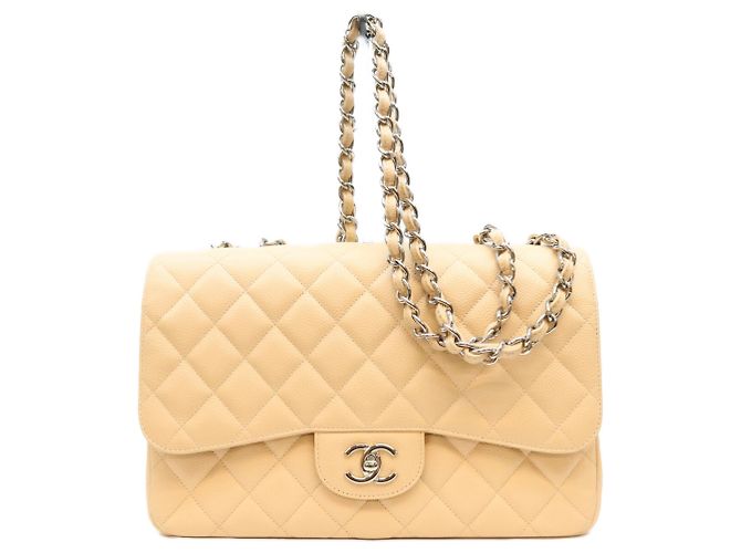 Borsa a Tracolla Chanel Beige Caviar Single Flap