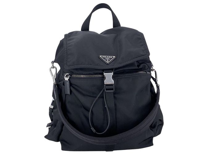 Prada Black Re Nylon Canvas Backpack Shoulder Bag Silver Hardware
